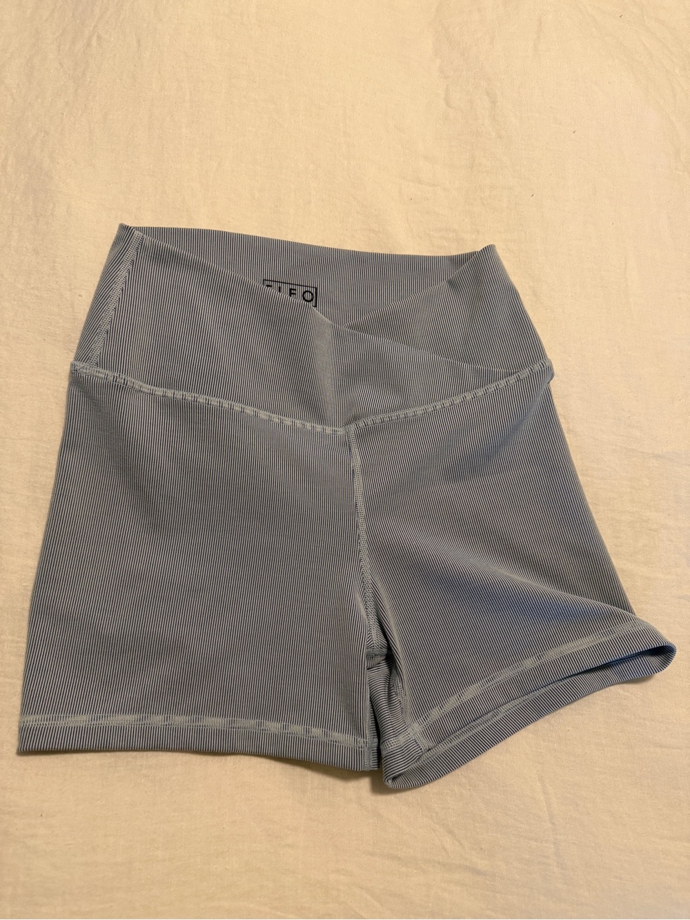 Fleo Women's Ribbed Light Blue High-Rise Bike Shorts